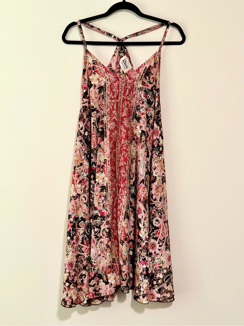 Rhea Paisley Print Spaghetti Strap Dress in Black & Pink